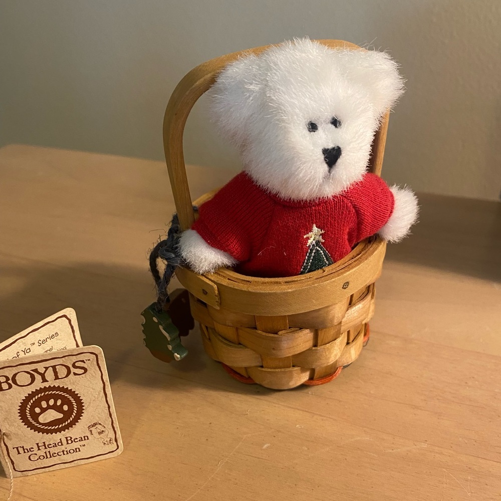 Boyds Bear - The Head Bean Collection - Christmas Bear in Basket